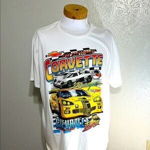 Chemistry Chevrolet racing Corvette, white graphic T-shirt, size 3X 100% cotton